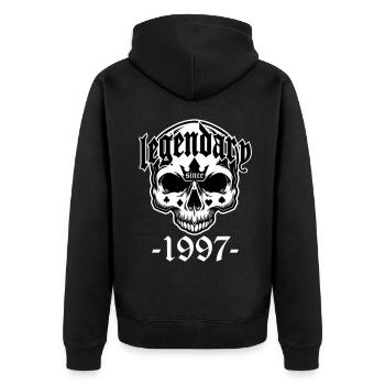 Legendär seit 1997 - Totenkopf | Farben änderbar - Unisex Premium Bio Zip Hoodie - Schwarz - Hinten - Nico (187cm)