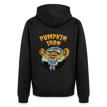 Pumpkin Iron - Halloween pun - Unisex Premium Organic Zip Hoodie - black - Back - Nico (187cm)