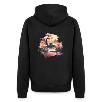 Japanische Landschaft - Unisex Premium Bio Zip Hoodie - Schwarz - Hinten - Nico (187cm)
