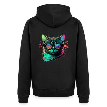 Rave Katze - Unisex Premium Bio Zip Hoodie - Schwarz - Hinten - Nico (187cm)