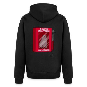 Capybara - Bei Unwohlsein Scheibe zerbrechen - Unisex Premium Bio Zip Hoodie - Schwarz - Hinten - Nico (187cm)