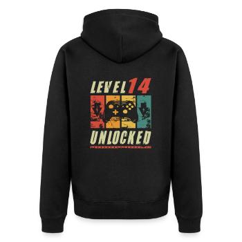 Level 14 Unlocked Gamer Turning 14th Birthday Gift - Unisex Premium Bio Zip Hoodie - Schwarz - Hinten - Nico (187cm)