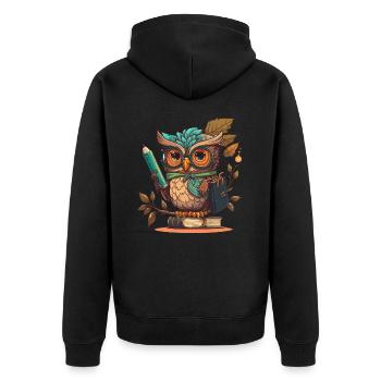 Eulen-Weisheit - Unisex Premium Bio Zip Hoodie - Schwarz - Hinten - Nico (187cm)