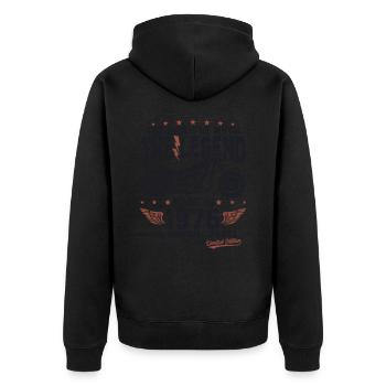 1976 Jahrgang Mann Mythos Legende Motorrad - Unisex Premium Bio Zip Hoodie - Schwarz - Hinten - Nico (187cm)