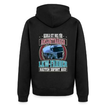 LKW Fahrer - Unisex Premium Bio Zip Hoodie - Schwarz - Hinten - Nico (187cm)