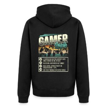 Gamer Logik Gaming Zocken Zocker - Unisex Premium Bio Zip Hoodie - Schwarz - Hinten - Nico (187cm)