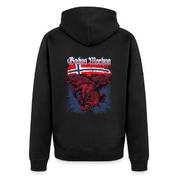 GADUS MORHUA - Cod - Norway - Unisex Premium Organic Zip Hoodie - black - Back - Nico (187cm)