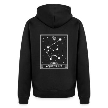 Aqueerius Lesbisch - Unisex Premium Bio Zip Hoodie - Schwarz - Hinten - Nico (187cm)