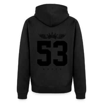 53 Zahl Krone - Unisex Premium Bio Zip Hoodie - Schwarz - Hinten - Nico (187cm)