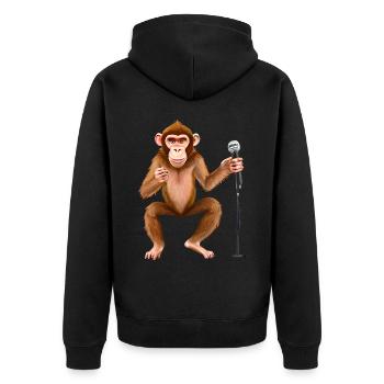 Singender Affe - Unisex Premium Bio Zip Hoodie - Schwarz - Hinten - Nico (187cm)