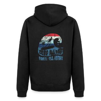 Surf toute la journée - faire la fête toute la nuit - Surfer - Cadeau - Veste à capuche bio Premium Unisexe - noir - Dos - Nico (187cm)