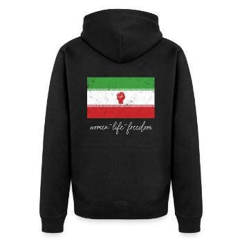 Drapeau iranien femelle avec poing soutenir les femmes de - Veste à capuche bio Premium Unisexe - noir - Dos - Nico (187cm)