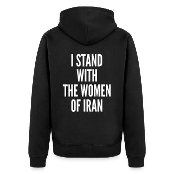 I stand with the Women of Iran, Iran Azadi, - Unisex Premium Organic Zip Hoodie - black - Back - Nico (187cm)