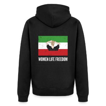 Neue iranische Flagge Kein Hijab weibliche Faustunterstützung - Unisex Premium Bio Zip Hoodie - Schwarz - Hinten - Nico (187cm)