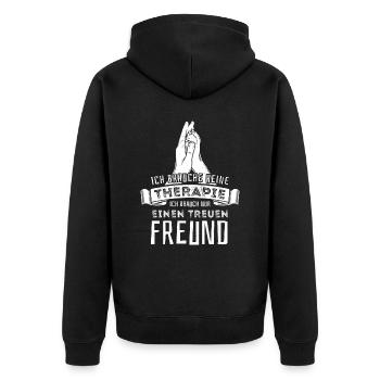 Ich brauche keine Therapie nur einen treuen Freund - Unisex Premium Bio Zip Hoodie - Schwarz - Hinten - Nico (187cm)