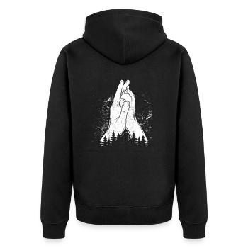 Hand + Hundepfote - High Five - Hunde Fan - Unisex Premium Bio Zip Hoodie - Schwarz - Hinten - Nico (187cm)