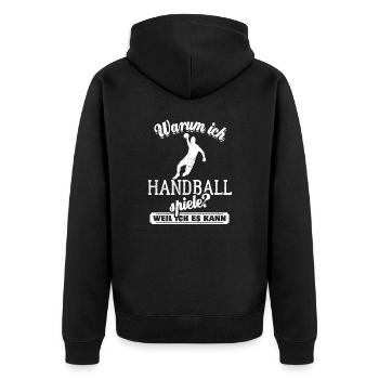 Warum ich Handball spiele? Weil ich es kann - Unisex Premium Bio Zip Hoodie - Schwarz - Hinten - Nico (187cm)