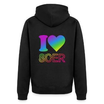 I Love 80er Jahre - bunter Regenbogen - Kostüm - Unisex Premium Bio Zip Hoodie - Schwarz - Hinten - Nico (187cm)