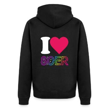 I Love 80er Jahre - bunter Regenbogen - Kostüm - Unisex Premium Bio Zip Hoodie - Schwarz - Hinten - Nico (187cm)