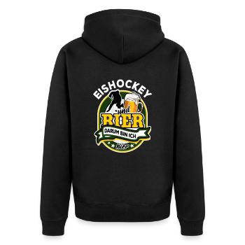 Eishockey & Bier - darum bin ich hier - Unisex Premium Bio Zip Hoodie - Schwarz - Hinten - Nico (187cm)
