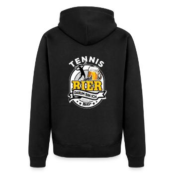 Tennis & Bier - darum bin ich hier - Unisex Premium Bio Zip Hoodie - Schwarz - Hinten - Nico (187cm)