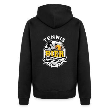 Tennis & Bier - darum bin ich hier - Unisex Premium Bio Zip Hoodie - Schwarz - Hinten - Nico (187cm)