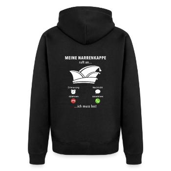 Meine Narrenkappe ruft an - ich muss los - Spruch - Unisex Premium Bio Zip Hoodie - Schwarz - Hinten - Nico (187cm)