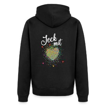 Jeck mit Herz - Fasching - Karneval - Verkleidung - Unisex Premium Bio Zip Hoodie - Schwarz - Hinten - Nico (187cm)