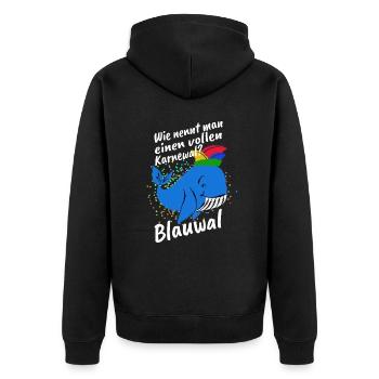 Wie nennt man einen vollen Karnewal? Blauwal - Unisex Premium Bio Zip Hoodie - Schwarz - Hinten - Nico (187cm)