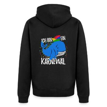 Ich bin ein Karnewal - Fasching + Konfetti Spruch - Unisex Premium Bio Zip Hoodie - Schwarz - Hinten - Nico (187cm)