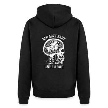 Der Arzt sagt es ist unheilbar - Narrenkappe - Unisex Premium Bio Zip Hoodie - Schwarz - Hinten - Nico (187cm)