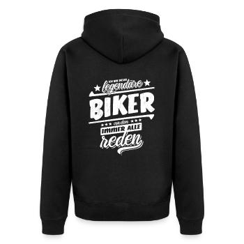 Ich bin dieser legendäre Biker von dem alle reden - Unisex Premium Bio Zip Hoodie - Schwarz - Hinten - Nico (187cm)