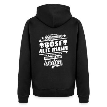 Ich bin dieser legendäre böse alte Mann - Spruch - Unisex Premium Bio Zip Hoodie - Schwarz - Hinten - Nico (187cm)
