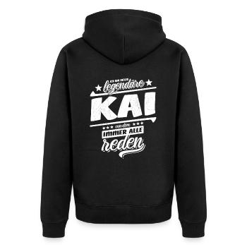 Ich bin dieser legendäre Kai von dem alle reden - Unisex Premium Bio Zip Hoodie - Schwarz - Hinten - Nico (187cm)