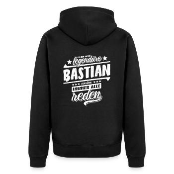 Dieser legendäre Bastian von dem alle reden - Unisex Premium Bio Zip Hoodie - Schwarz - Hinten - Nico (187cm)