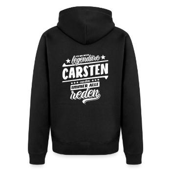Dieser legendäre Carsten von dem alle reden - Unisex Premium Bio Zip Hoodie - Schwarz - Hinten - Nico (187cm)