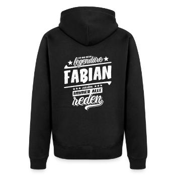 Ich bin dieser legendäre Fabian von dem alle reden - Unisex Premium Bio Zip Hoodie - Schwarz - Hinten - Nico (187cm)