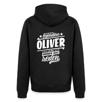 Ich bin dieser legendäre Oliver von dem alle reden - Unisex Premium Bio Zip Hoodie - Schwarz - Hinten - Nico (187cm)