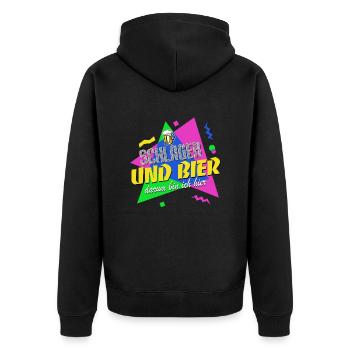 Schlager und Bier darum bin ich hier - 80er Jahre - Unisex Premium Bio Zip Hoodie - Schwarz - Hinten - Nico (187cm)