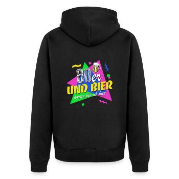 80er und Bier darum bin ich hier - 80er Jahre - Unisex Premium Bio Zip Hoodie - Schwarz - Hinten - Nico (187cm)