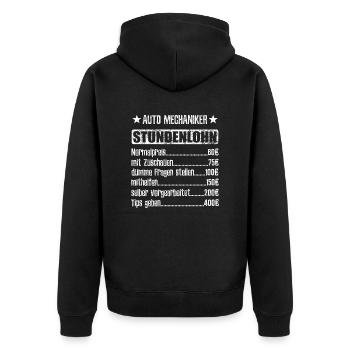 Stundenlohn Automechaniker Beruf - Spruch - Unisex Premium Bio Zip Hoodie - Schwarz - Hinten - Nico (187cm)