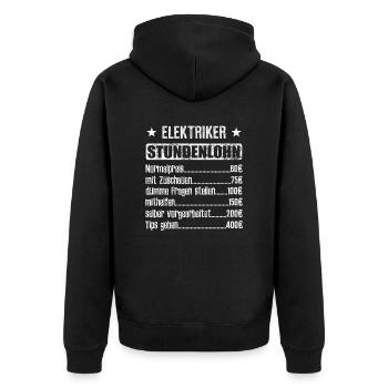 Stundenlohn Elektriker - Beruf - Spruch - Unisex Premium Bio Zip Hoodie - Schwarz - Hinten - Nico (187cm)