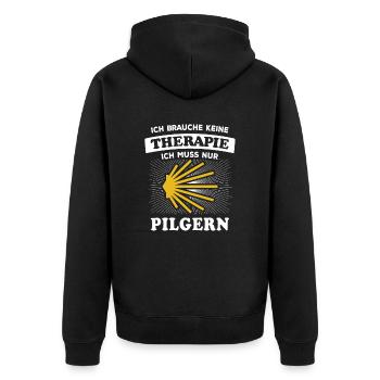 Ich brauche keine Therapie ich muss nur Pilgern - Unisex Premium Bio Zip Hoodie - Schwarz - Hinten - Nico (187cm)