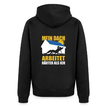 Mein Dach arbeitet härter als ich - Photovoltaik - Unisex Premium Bio Zip Hoodie - Schwarz - Hinten - Nico (187cm)