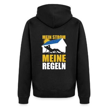 Mein Strom meine Regeln Photovoltaik Solarenergie - Unisex Premium Bio Zip Hoodie - Schwarz - Hinten - Nico (187cm)