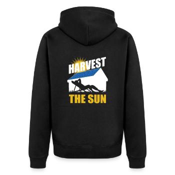 Harvest the sun - Photovoltaics - Solar energy - Unisex Premium Organic Zip Hoodie - black - Back - Nico (187cm)