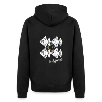 Be different - Fische - gegen den Strom schwimmen - Unisex Premium Bio Zip Hoodie - Schwarz - Hinten - Nico (187cm)