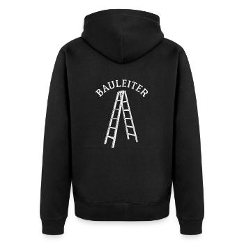 Bauleiter - Baustelle - Leiter Wortspiel - Unisex Premium Bio Zip Hoodie - Schwarz - Hinten - Nico (187cm)