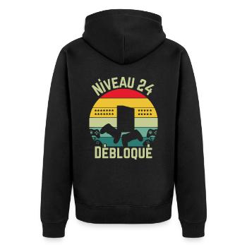 Niveau 24 Débloqué - Veste à capuche bio Premium Unisexe - noir - Dos - Nico (187cm)