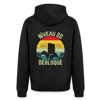 Level 20 Unlocked - Unisex Premium Organic Zip Hoodie - black - Back - Nico (187cm)